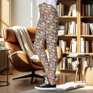 Elegant Caracal Wild Cat Lilies Floral Green Leggings