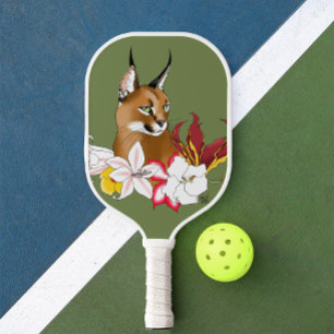 Elegant Caracal Wild Cat Lilies Floral Green Pickleball Paddle