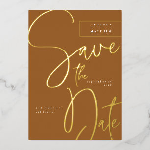 Elegant Caramel Brown Calligraphy Save the Date