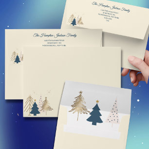 Elegant Card Matching Modern Tree Cream Christmas Envelope
