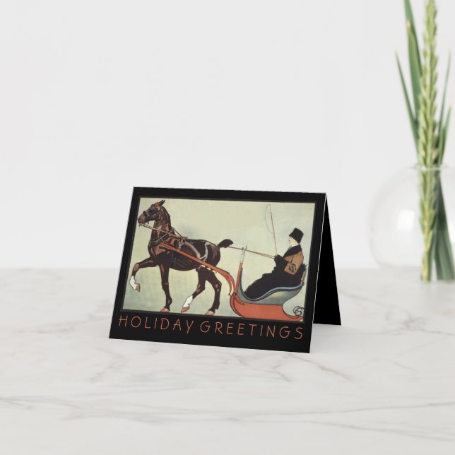 Elegant card with person in vintage sleigh (Front)