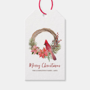 Elegant Cardinal Bird Christmas Wreath Monogram Gift Tags