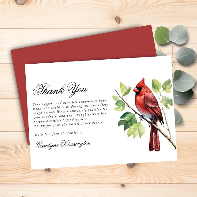Elegant Cardinal Funeral Memorial Thank You (Elegant Cardinal Funeral Memorial Thank You Card)