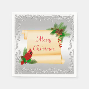 Elegant Cardinal & Scroll Diamonds Christmas Napkin