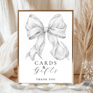 Elegant, cards y gifts bridal shower white bow. poster