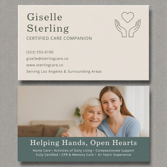 Elegant Caregiver and Senior Companion Photo Business Card (Creator Uploaded)