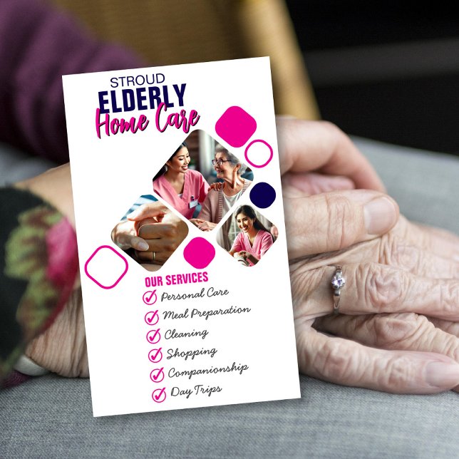  Elegant Caregiver photo Grey & Blue Design Business Card (Creator Uploaded)