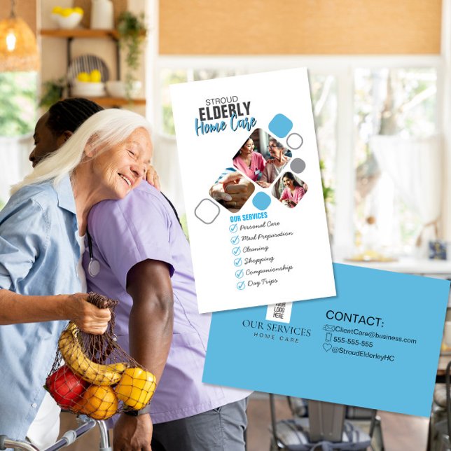  Elegant Caregiver photo Grey & Blue Design Business Card (Creator Uploaded)