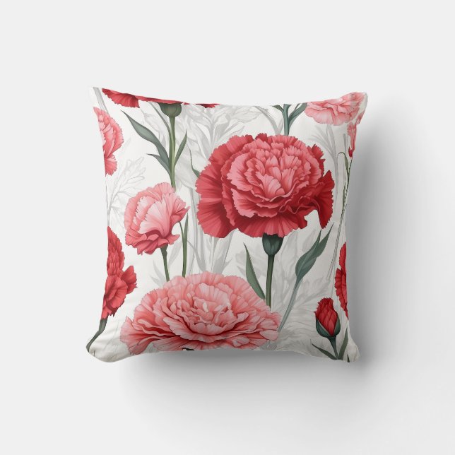 Elegant Carnation Flower Pattern Cushion (Front)