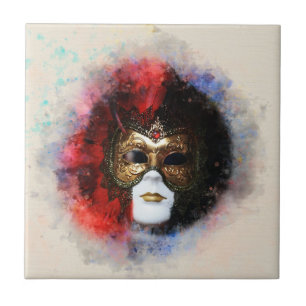 Elegant Carnival Venetian Mask Artwork Tile