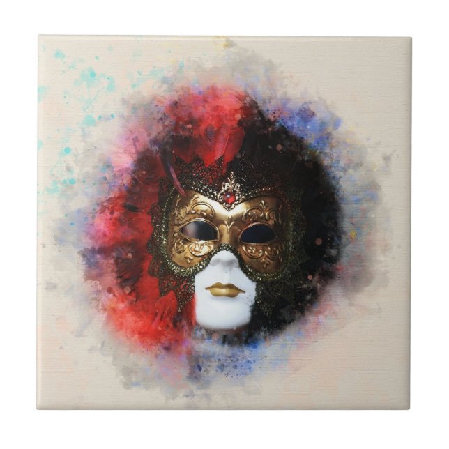 Elegant Carnival Venetian Mask Artwork  Tile (Front)