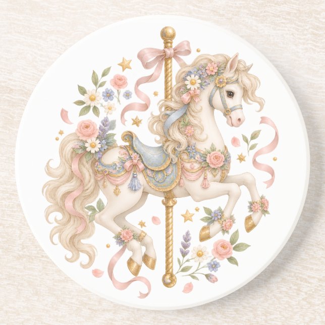Elegant Carousel Horse French Fairytale Coaster (Front)