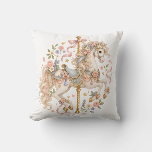 Elegant Carousel Horse French Fairytale Cushion (Front)