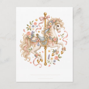 Elegant Carousel Horse French Fairytale Holiday Postcard