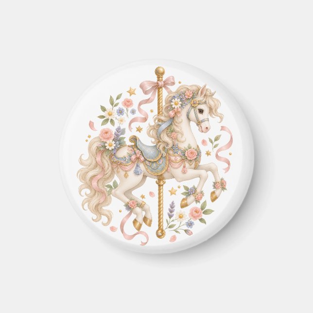 Elegant Carousel Horse French Fairytale Magnet (Front)