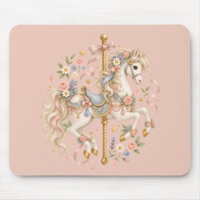 Elegant Carousel Horse French Fairytale Mouse Pad (Front)