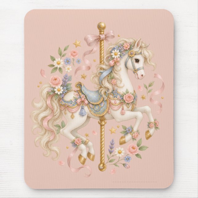 Elegant Carousel Horse French Fairytale Mouse Pad (Front)