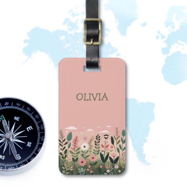Elegant Cartoon Wildflowers Floral Personalised  Luggage Tag (Creator Uploaded)