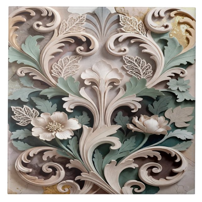 Elegant Carved Floral Baroque Design Tile (Front)
