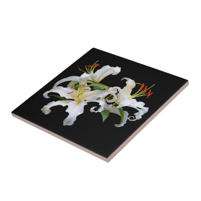 Elegant Casablanca White Oriental Lilies Tile (Side)