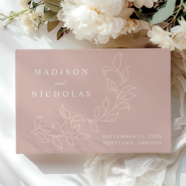 Elegant Cascading Blush Leaves Photo Wedding Guest Book (Creator Uploaded)