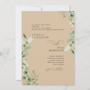Elegant Cascading Greenery Wedding Khaki Invitation