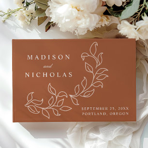 Elegant Cascading Terracotta Leaves Photo Wedding Guest Book
