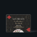 Elegant Casino Las Vegas Poker Bar Mitzvah Save The Date<br><div class="desc">Unique Casino Royale and Great themed card design. It features vintage art deco style,  Roaring 1920's old Hollywood,  playing cards suits,  playing cards. On the back faux gold Art Deco pattern,  initials and playing cards suits. Use Personalise tool to add your information. For more,  visit please,  my Casino Collection.</div>