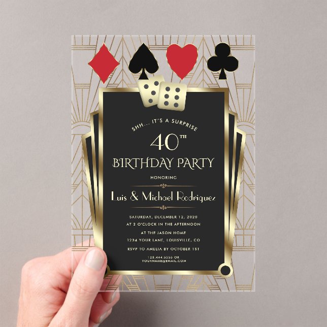 Elegant Casino Royale Las Vegas Poker Birthday Acrylic Invitations (Insitu (Handheld))