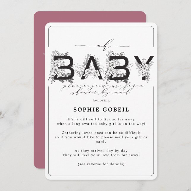 Elegant Cassis Purple Floral By Mail Baby Shower Invitation (Front/Back)