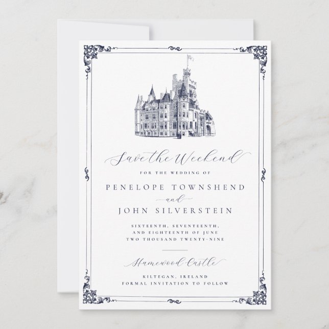 Elegant Castle Border Weekend Wedding  Save The Date (Front)