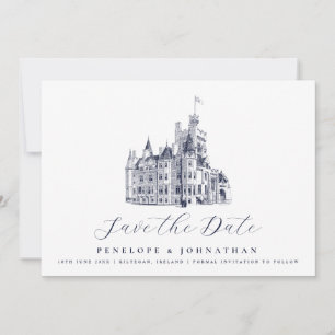 Elegant Castle Illustration Destination Wedding Save The Date