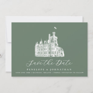 Elegant Castle Sage Green Destination Wedding Save The Date