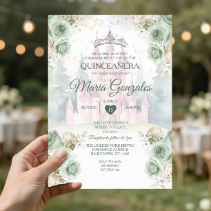 Elegant Castle Sage Green Princess Quinceañera Invitation