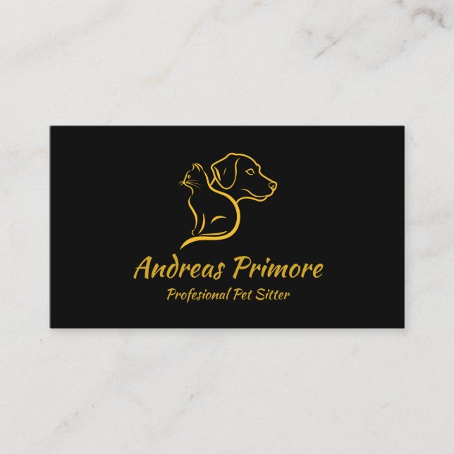 Elegant Cat and Dog with Personalised QR code Business Card (Front)