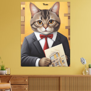 Elegant Cat Architect Art Funny Business Cat Canvas Print