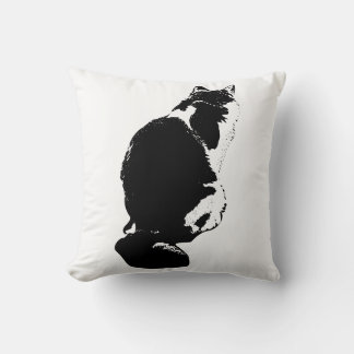 Elegant Cat Back Silhouette Ink Art Pillow