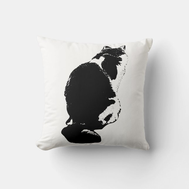 Elegant Cat Back Silhouette Ink Art Pillow (Front)