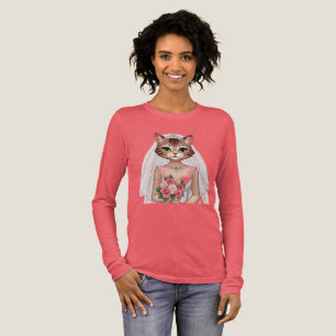 Elegant Cat Bride in White Dress – Unique Women’s Tri-Blend Shirt