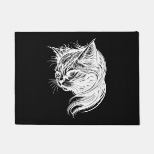 Elegant Cat In Vintage Tattoo Style Doormat