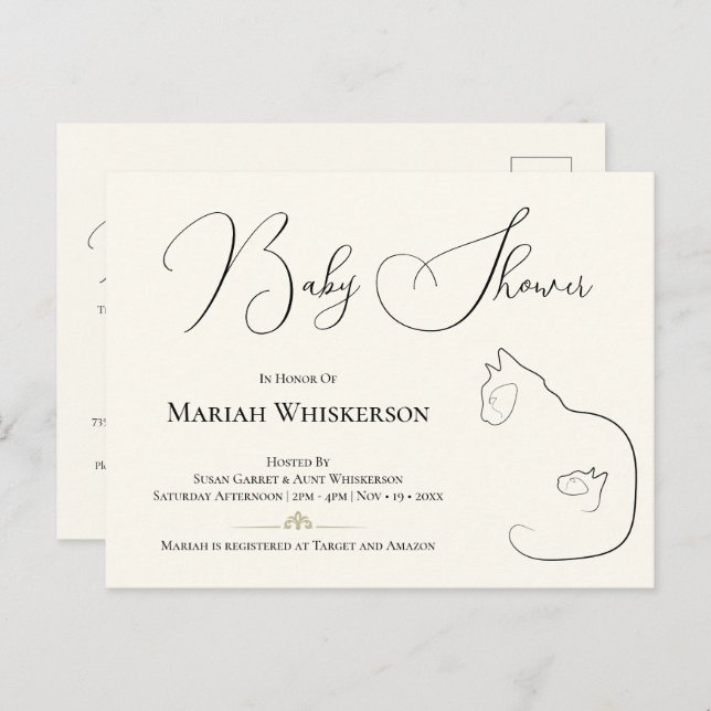 Elegant Cat & Kitten Baby Shower Invitation  (Front/Back)