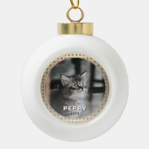 Elegant Cat Photo Golden Metallic Christmas Ceramic Ball Christmas Ornament