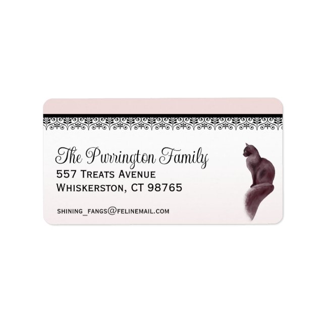 Elegant Cat, Pink & Black, Return Address Label (Front)