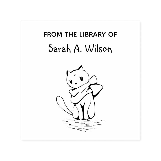 Elegant Cat Scarf From the Library Personalised Self-inking Stamp (Design)
