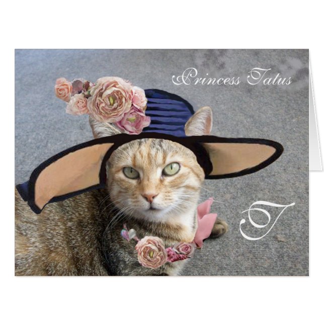 ELEGANT CAT WITH BIG DIVA HAT,PINK ROSES Valentine (Front Horizontal)