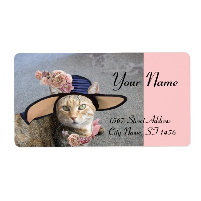 ELEGANT CAT WITH BIG DIVA HAT,PINK ROSES Valentine (Front)