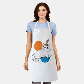 Elegant Cat with Peacock Feather Headdress Apron