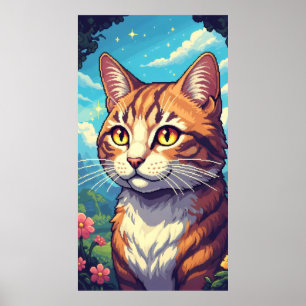 Elegant cat with sparkling golden eyes poster