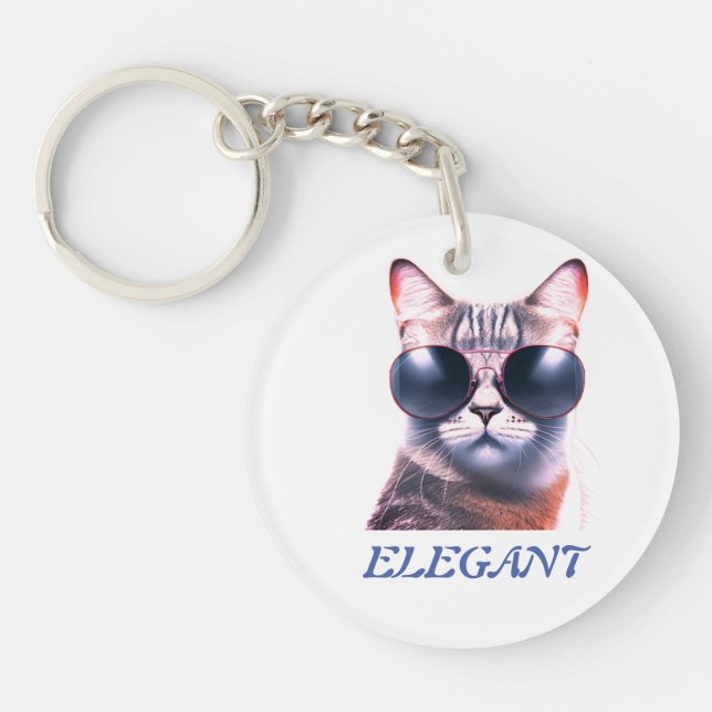 elegant cat with sunglasses Acrylic Keychain (Front)
