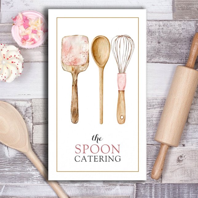 Elegant Caterer Whisk Spoon Spatula Utensils Business Card (Creator Uploaded)